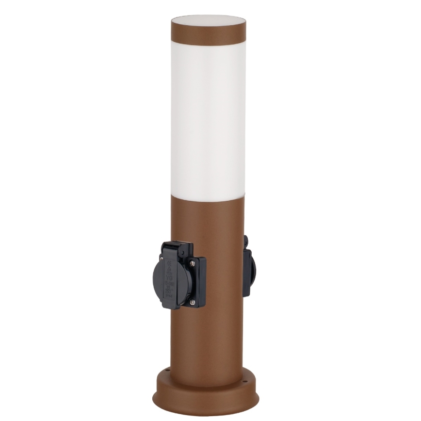 Brilagi - Buitenlamp NOVA met 2 SCHUKO-stopcontacten, 1xE27/15W/230V, 40 cm, IP44, bruin