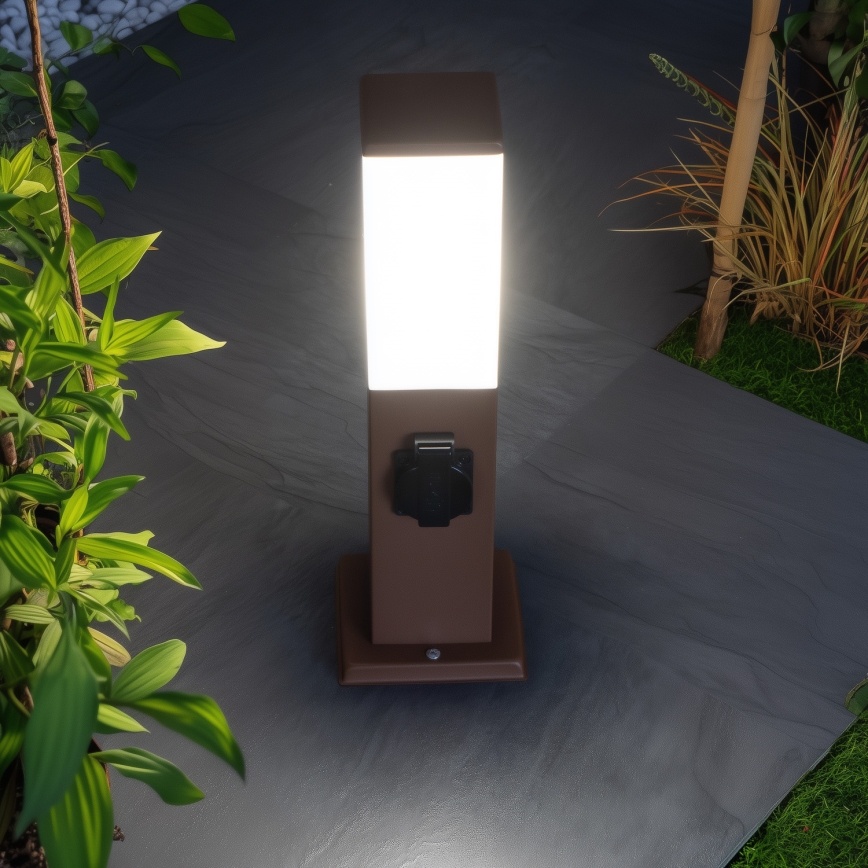 Brilagi - Buitenlamp met 2 SCHUKO-stopcontacten NOVA 1xE27/15W/230V 40 cm IP44 bruin