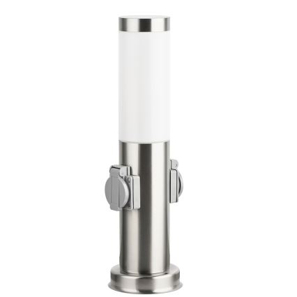 Brilagi - Buitenlamp met 2 SCHUKO-stopcontacten NOVA 1xE27/15W/230V 40 cm IP44 mat chroom