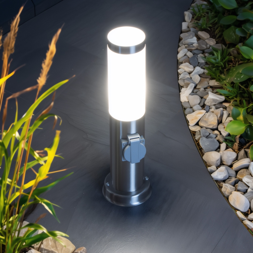 Brilagi - Buitenlamp met 2 SCHUKO-stopcontacten NOVA 1xE27/15W/230V 40 cm IP44 mat chroom