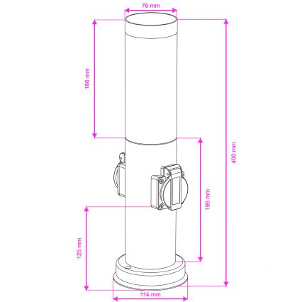 Brilagi - Buitenlamp met 2 SCHUKO-stopcontacten NOVA 1xE27/15W/230V 40 cm IP44 mat chroom