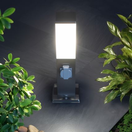 Brilagi - Buitenlamp met 2 SCHUKO-stopcontacten NOVA 1xE27/15W/230V 40 cm IP44 mat chroom