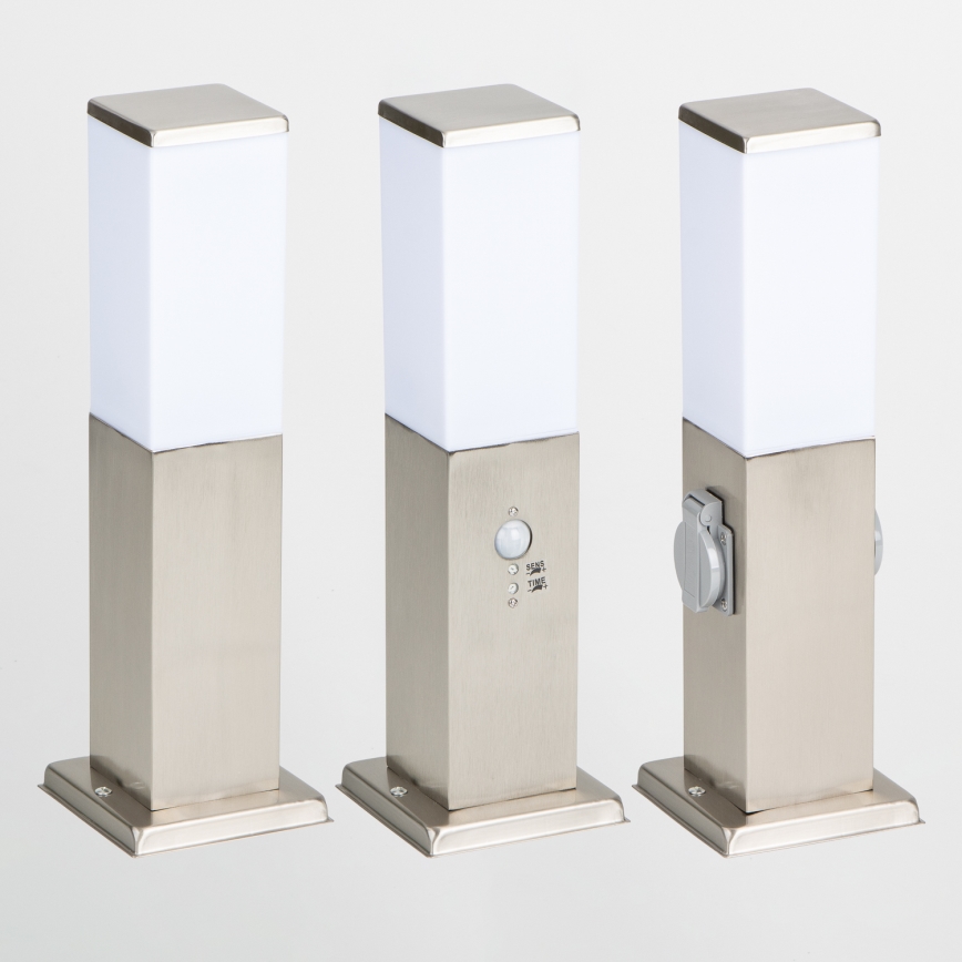 Brilagi - Buitenlamp met 2 SCHUKO-stopcontacten NOVA 1xE27/15W/230V 40 cm IP44 mat chroom