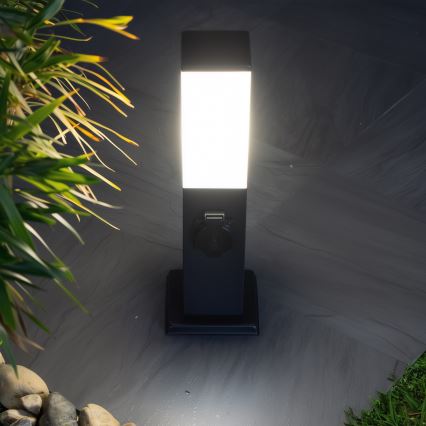 Brilagi - Buitenlamp NOVA met 2 SCHUKO-stopcontacten 1xE27/15W/230V 40 cm IP44 zwart