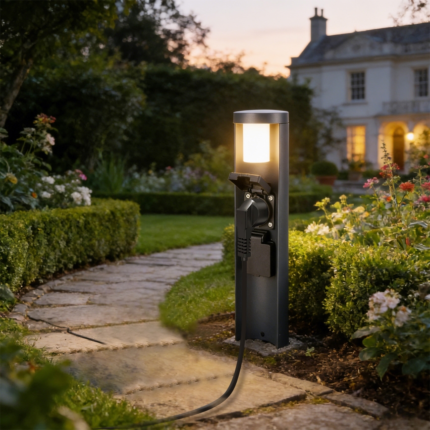 Brilagi - Buitenlamp PILLAR met 2 SCHUKO-stopcontacten, 1x G9/11W/230V, IP44, antraciet