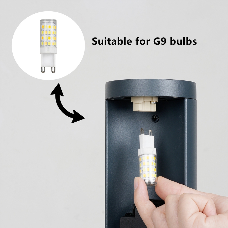 Brilagi - Buitenlamp PILLAR met 2 SCHUKO-stopcontacten, 1x G9/11W/230V, IP44, antraciet