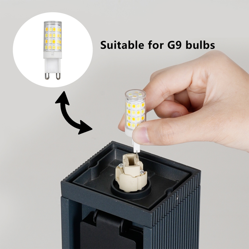 Brilagi - Buitenlamp met 2 SCHUKO-stopcontacten PILLAR 1xG9/11W/230V IP44 antraciet