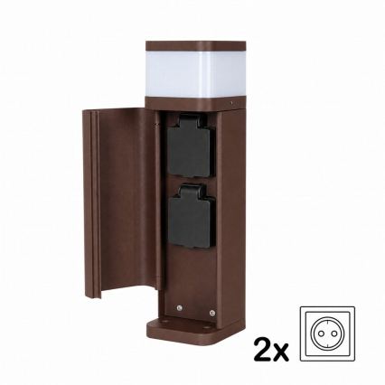BRILAGI - Buitenlamp met 2 SCHUKO-stopcontacten PILLAR 1xG9/11W/230V IP44 bruin