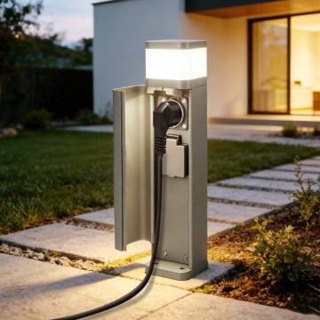 BRILAGI - Buitenlamp met 2 SCHUKO-stopcontacten PILLAR 1xG9/11W/230V IP44 grijs