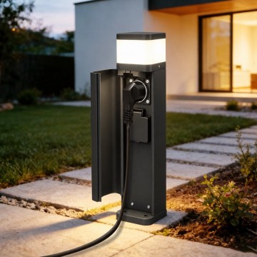 BRILAGI - Buitenlamp met 2 SCHUKO-stopcontacten PILLAR 1xG9/11W/230V IP44 zwart