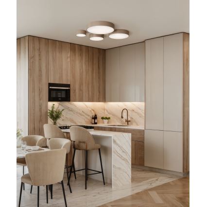 Brilagi - Plafondlamp voor buiten met sensor CLARE 3xE27/72W/230V diameter 40 cm IP54 beige