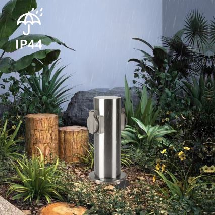 Brilagi - Buitenstopcontact zuil PILLAR 2Z SCHUKO 230V IP44 mat chroom