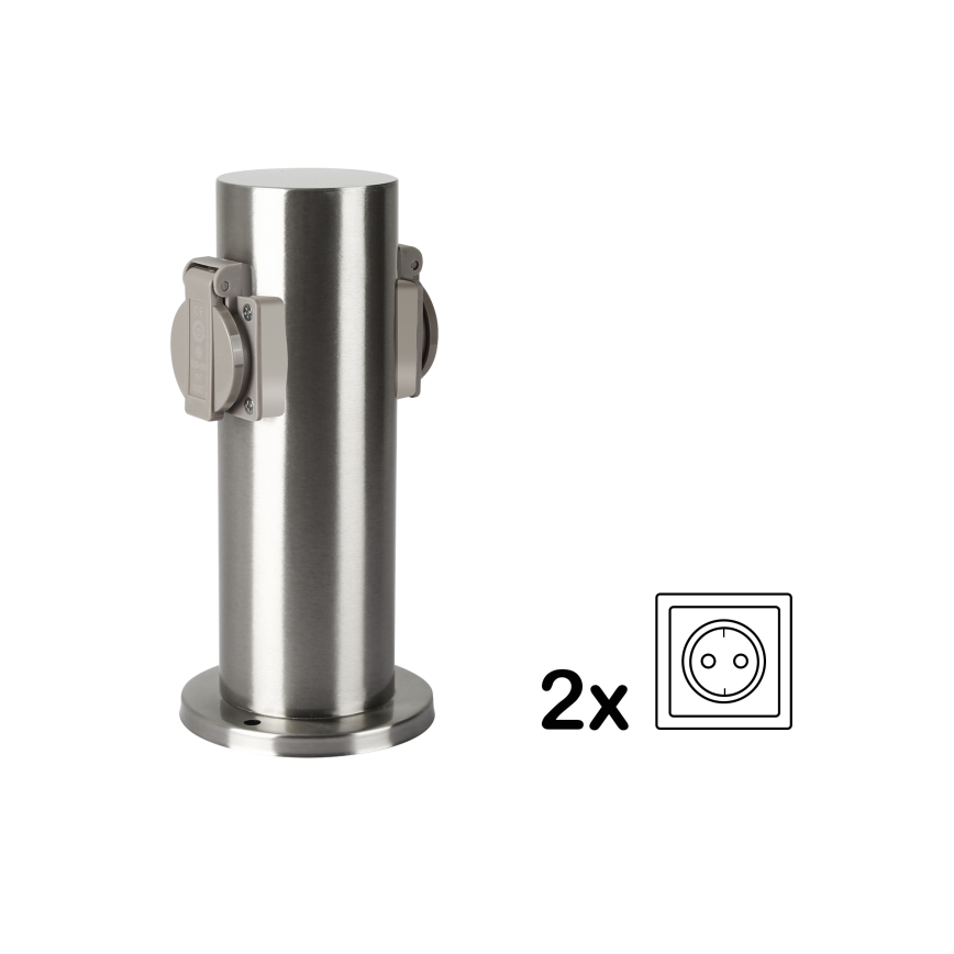 Brilagi - Buitenstopcontact zuil PILLAR 2Z SCHUKO 230V IP44 mat chroom