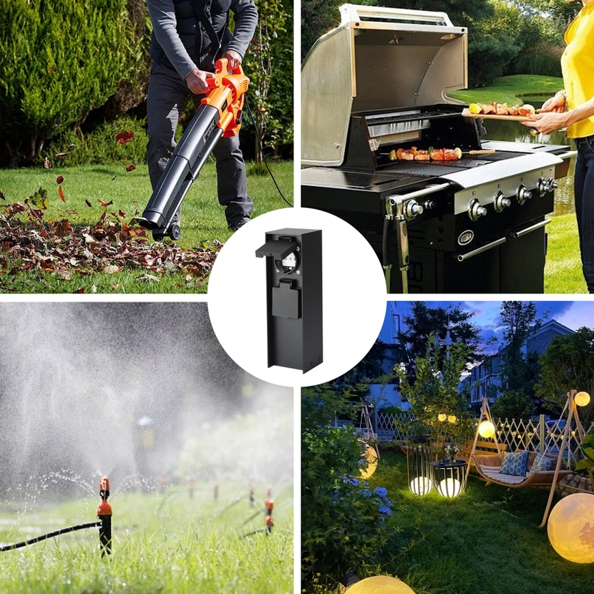 Brilagi - Buitenstopcontact zuil PILLAR 2Z SCHUKO 230V IP44 zwart