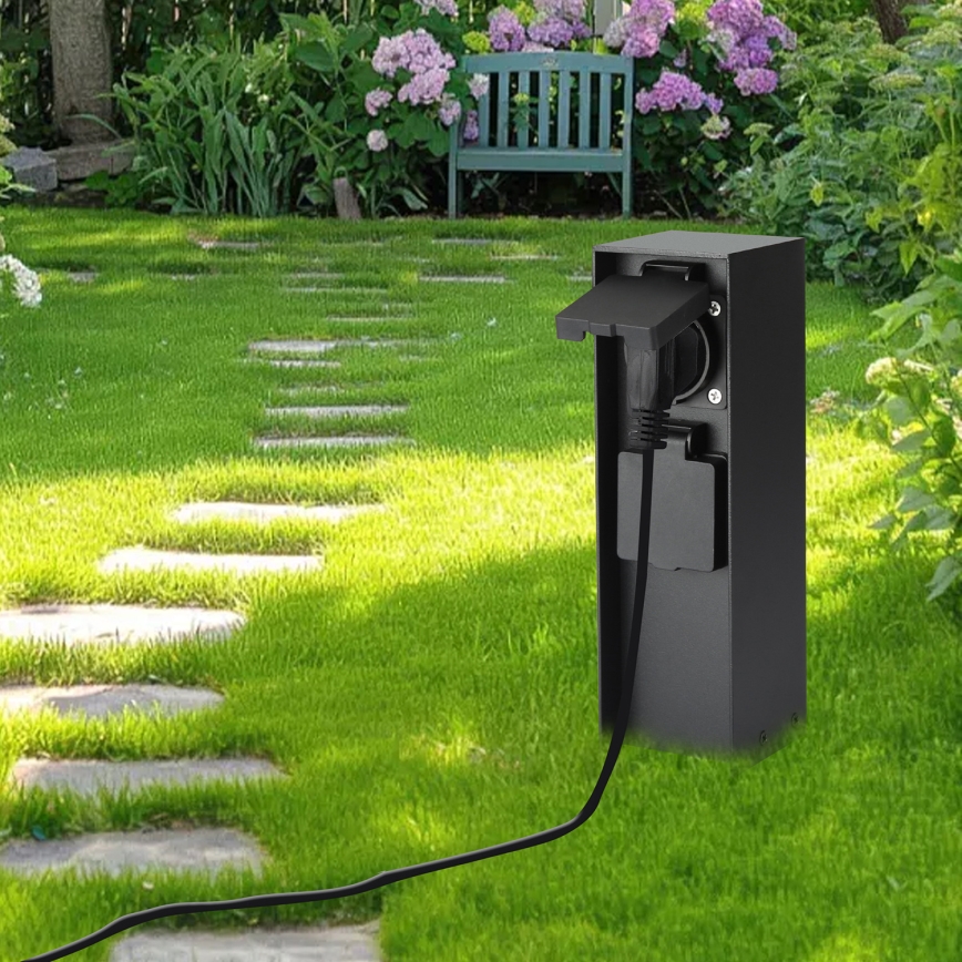 Brilagi - Buitenstopcontact zuil PILLAR 2Z SCHUKO 230V IP44 zwart
