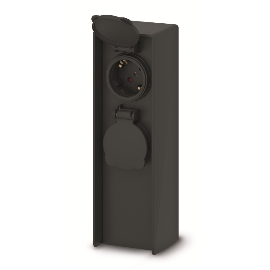 Brilagi - Buitenstopcontactpaal 2x 230V IP44 SCHUKO zwart