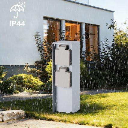 Brilagi - Buitenstopcontactpaal PILLAR 2-voudig SCHUKO 230V IP44 zilverkleurig