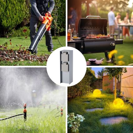 Brilagi - Buitenstopcontactpaal PILLAR 2-voudig SCHUKO 230V IP44 zilverkleurig