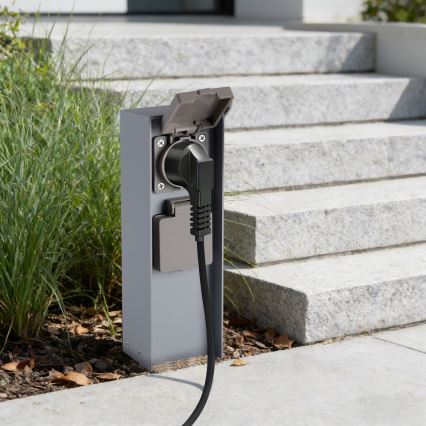 Brilagi - Buitenstopcontactpaal PILLAR 2-voudig SCHUKO 230V IP44 zilverkleurig