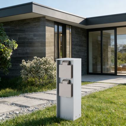 Brilagi - Buitenstopcontactpaal PILLAR 2-voudig SCHUKO 230V IP44 zilverkleurig