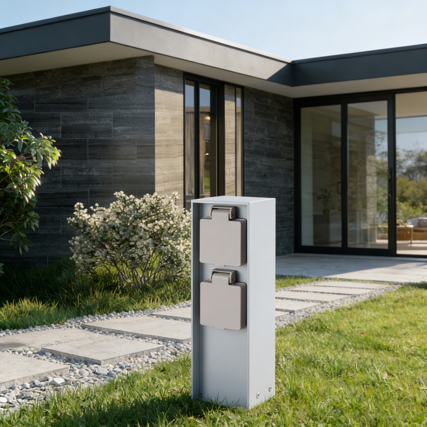 Brilagi - Buitenstopcontactpaal PILLAR 2-voudig SCHUKO 230V IP44 zilverkleurig