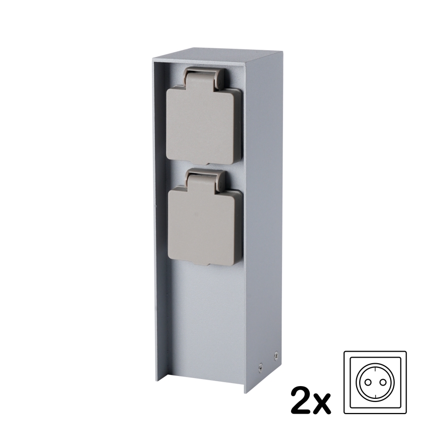 Brilagi - Buitenstopcontactpaal PILLAR 2-voudig SCHUKO 230V IP44 zilverkleurig