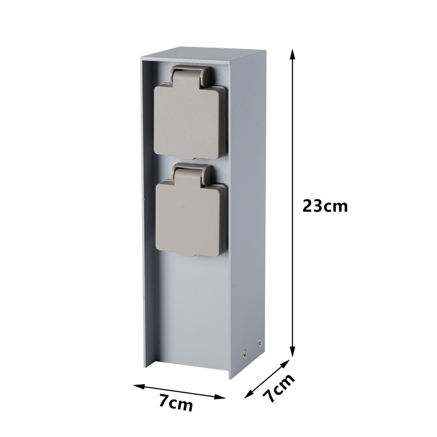 Brilagi - Buitenstopcontactpaal PILLAR 2-voudig SCHUKO 230V IP44 zilverkleurig