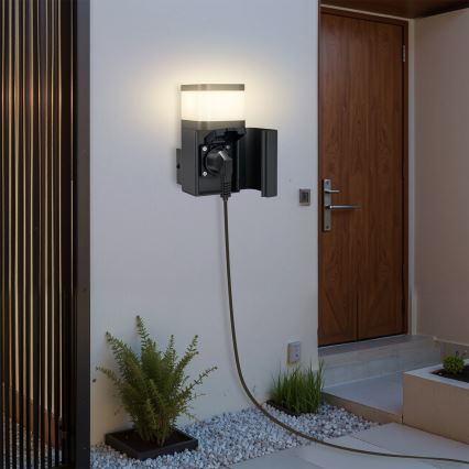 Brilagi - Buitenwandlamp PILLAR met SCHUKO-stopcontact 1x G9/11W/230V IP44 antraciet