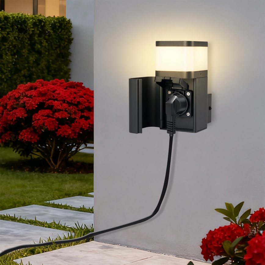 Brilagi - Buitenwandlamp PILLAR met SCHUKO-stopcontact 1x G9/11W/230V IP44 antraciet
