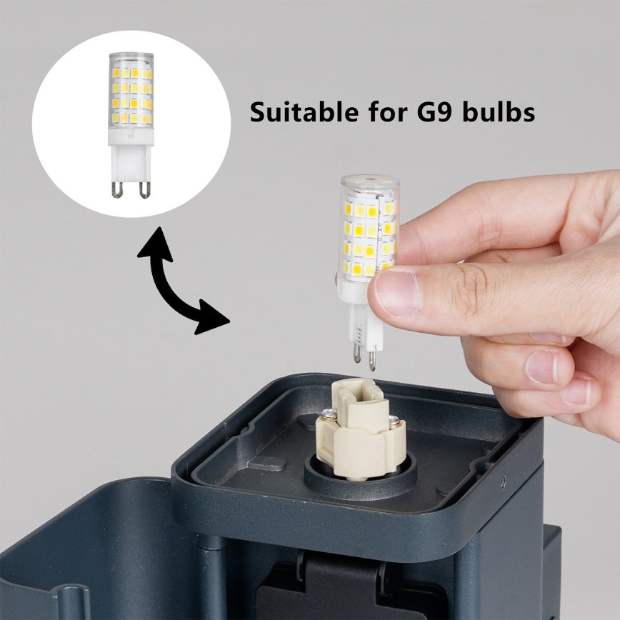 Brilagi - Buitenwandlamp PILLAR met SCHUKO-stopcontact 1x G9/11W/230V IP44 antraciet