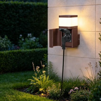 BRILAGI - Buitenwandlamp met SCHUKO PILLAR-stopcontact 1xG9/11W/230V IP44 bruin