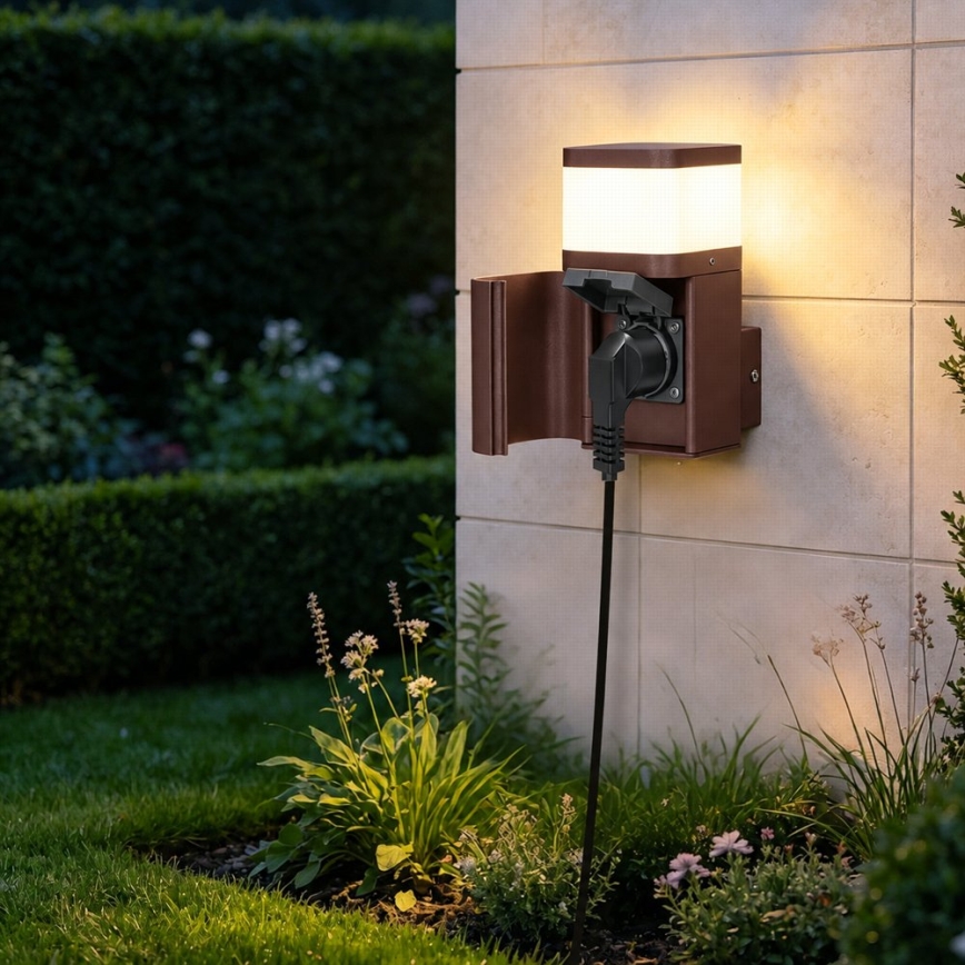 BRILAGI - Buitenwandlamp met SCHUKO PILLAR-stopcontact 1xG9/11W/230V IP44 bruin