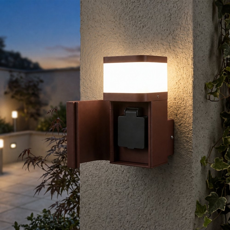 BRILAGI - Buitenwandlamp met SCHUKO PILLAR-stopcontact 1xG9/11W/230V IP44 bruin