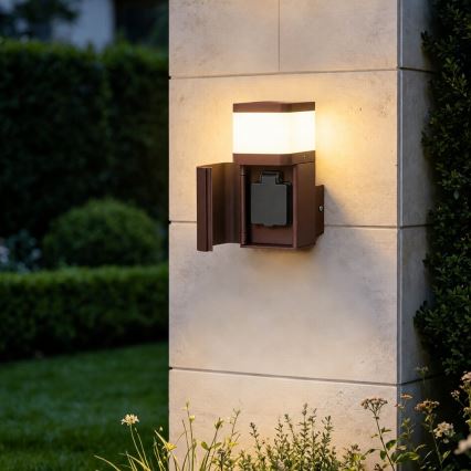BRILAGI - Buitenwandlamp met SCHUKO PILLAR-stopcontact 1xG9/11W/230V IP44 bruin