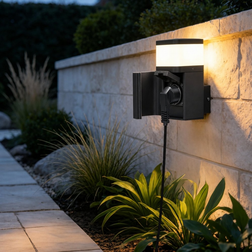 BRILAGI - Buitenmuurlamp met SCHUKO-stopcontact PILLAR 1xG9/11W/230V IP44 zwart