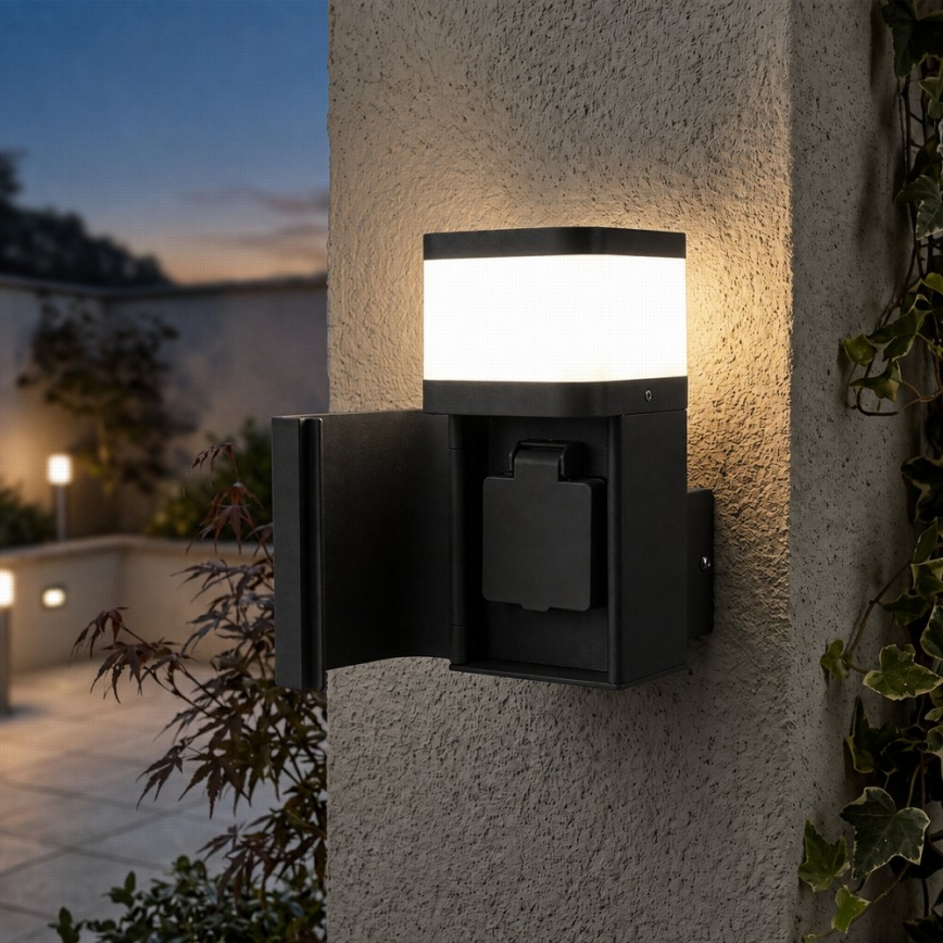 BRILAGI - Buitenmuurlamp met SCHUKO-stopcontact PILLAR 1xG9/11W/230V IP44 zwart