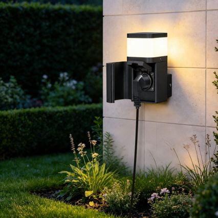 BRILAGI - Buitenmuurlamp met SCHUKO-stopcontact PILLAR 1xG9/11W/230V IP44 zwart