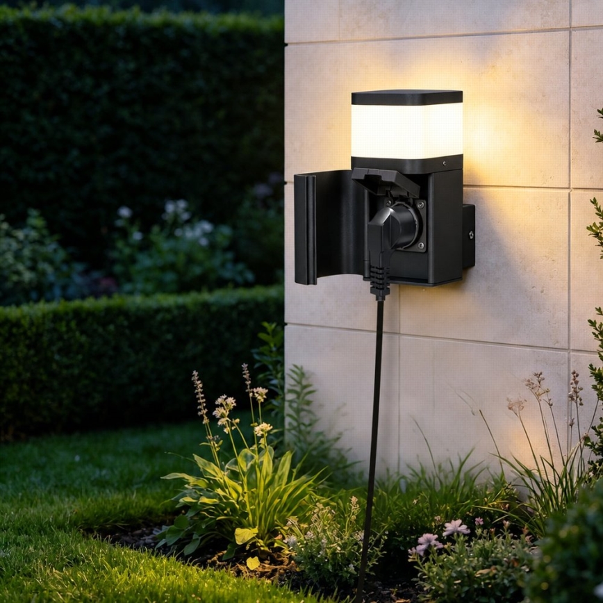 BRILAGI - Buitenmuurlamp met SCHUKO-stopcontact PILLAR 1xG9/11W/230V IP44 zwart