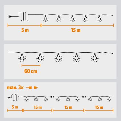 Brilagi - Decoratieve LED Lichtsnoer voor buiten SLINGER 25xE12 20m IP44 koud wit