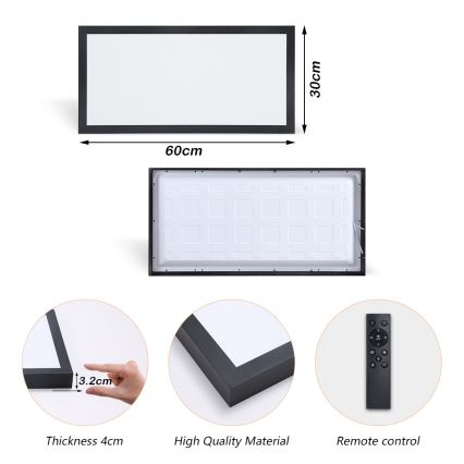 Brilagi - Dimbare LED-plafondlamp voor badkamer FRAME SMART LED/30W/230V 30 x 60 cm 3000-6000K IP44 zwart + afstandsbediening