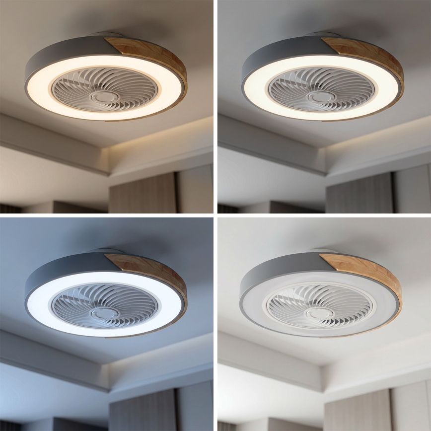 Brilagi - Dimbare LED-plafondlamp met ventilator LED/38W/230V 3000-6500K 3000-6500K Ø 50 cm grijs/eiken + afstandsbediening