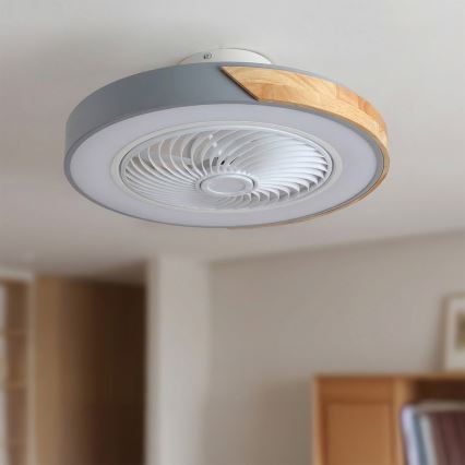 Brilagi - Dimbare LED-plafondlamp met ventilator LED/38W/230V 3000-6500K 3000-6500K Ø 50 cm grijs/eiken + afstandsbediening