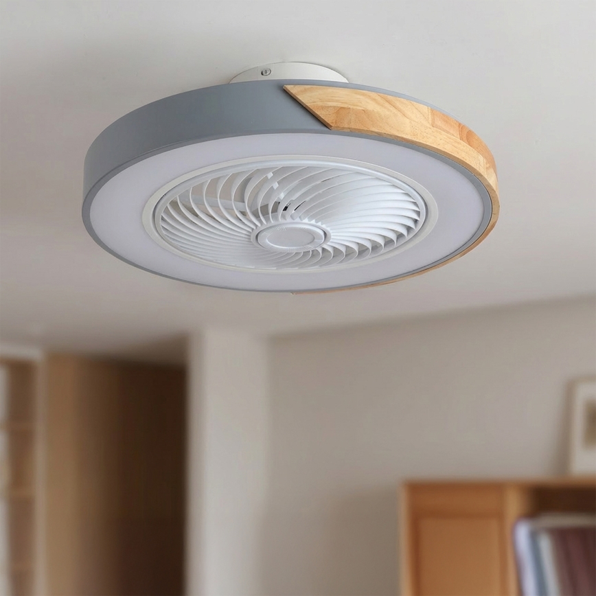 Brilagi - Dimbare LED-plafondlamp met ventilator LED/38W/230V 3000-6500K 3000-6500K Ø 50 cm grijs/eiken + afstandsbediening