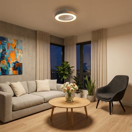 Brilagi - Dimbare LED-plafondlamp met ventilator LED/38W/230V 3000-6500K 3000-6500K Ø 50 cm grijs/eiken + afstandsbediening