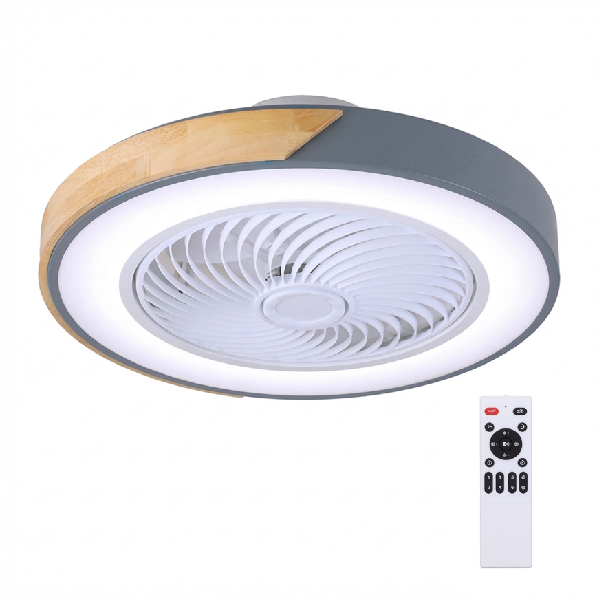 Brilagi - Dimbare LED-plafondlamp met ventilator LED/38W/230V 3000-6500K 3000-6500K Ø 50 cm grijs/eiken + afstandsbediening