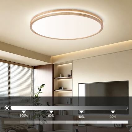 Brilagi - Dimbaar LED-plafondlamp MOLINA LED/128W/230V 3000-6000K eiken Ø 100 cm + afstandsbediening