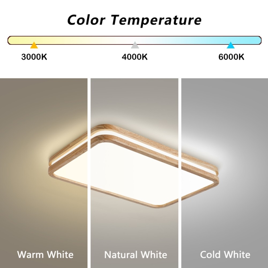 Brilagi - Dimbare LED-plafondlamp MOLINA SQUARE LED/54W/230V 3000-6000K eiken 60x40 cm + afstandsbediening