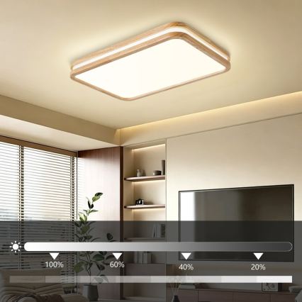 Brilagi - Dimbare LED-plafondlamp MOLINA SQUARE LED/54W/230V 3000-6000K eiken 60x40 cm + afstandsbediening