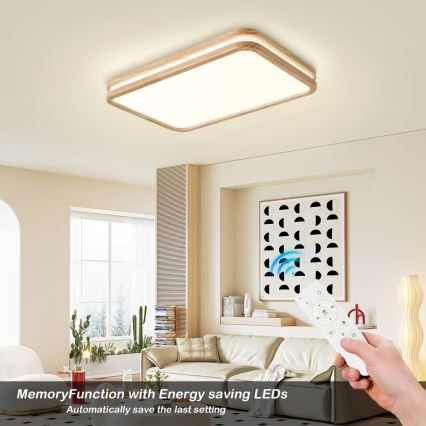 Brilagi - Dimbare LED-plafondlamp MOLINA SQUARE LED/54W/230V 3000-6000K eiken 60x40 cm + afstandsbediening