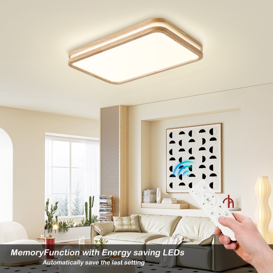 Brilagi - Dimbare LED-plafondlamp MOLINA SQUARE LED/54W/230V 3000-6000K eiken 60x40 cm + afstandsbediening